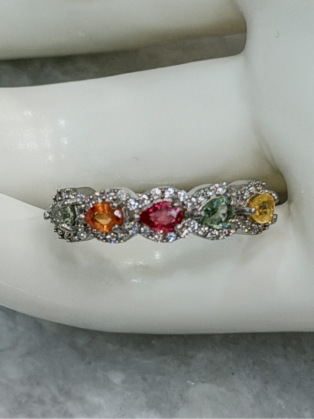 Premium Multi Sapphire & White Zircon Sterling Silver Band Ring Sz 6